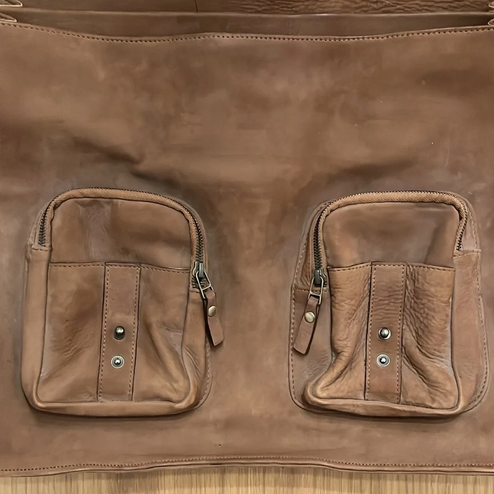 Kanzek, Men’s Tan Leather multi pockets messenger bag